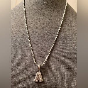 Diamond Initial Necklace| Crystal Necklace| Rope Initial Chain| Woman's Rope